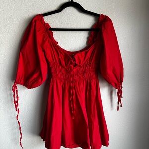 Chic Red Mini Dress with Puff Sleeves